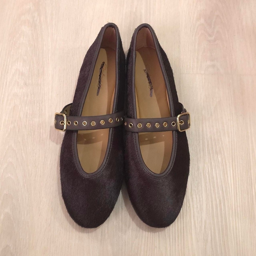 Madewell Black leather Mary Jane shoes with gold buckles - Size 8 (NX038)